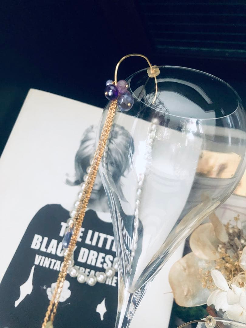 sweetpea ロングチェーン片耳ピアス　ピンク色保存袋付き