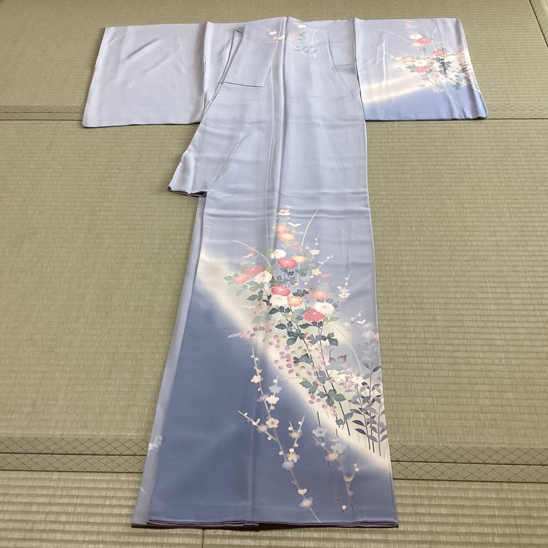 付け下げ訪問着　水色　花模様　正絹