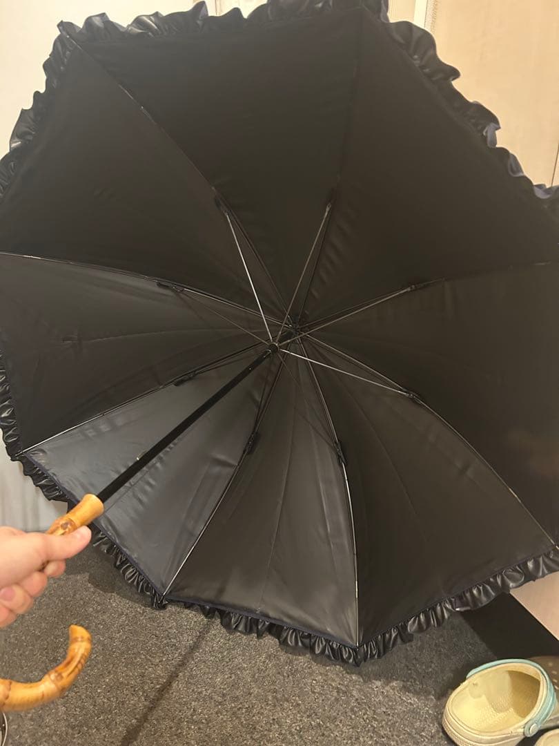 サンバリア100 日傘 Mサイズ フリル　ネイビー