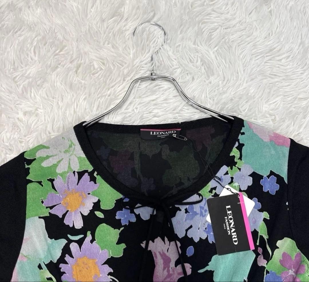 【新品タグ付き】レオナール　カンカン素材　フラワープリント 半袖　チュニック