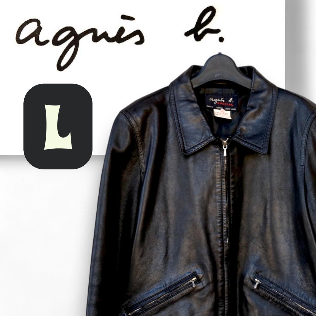agni's b. ブラックレザーシングルライダースジャケット