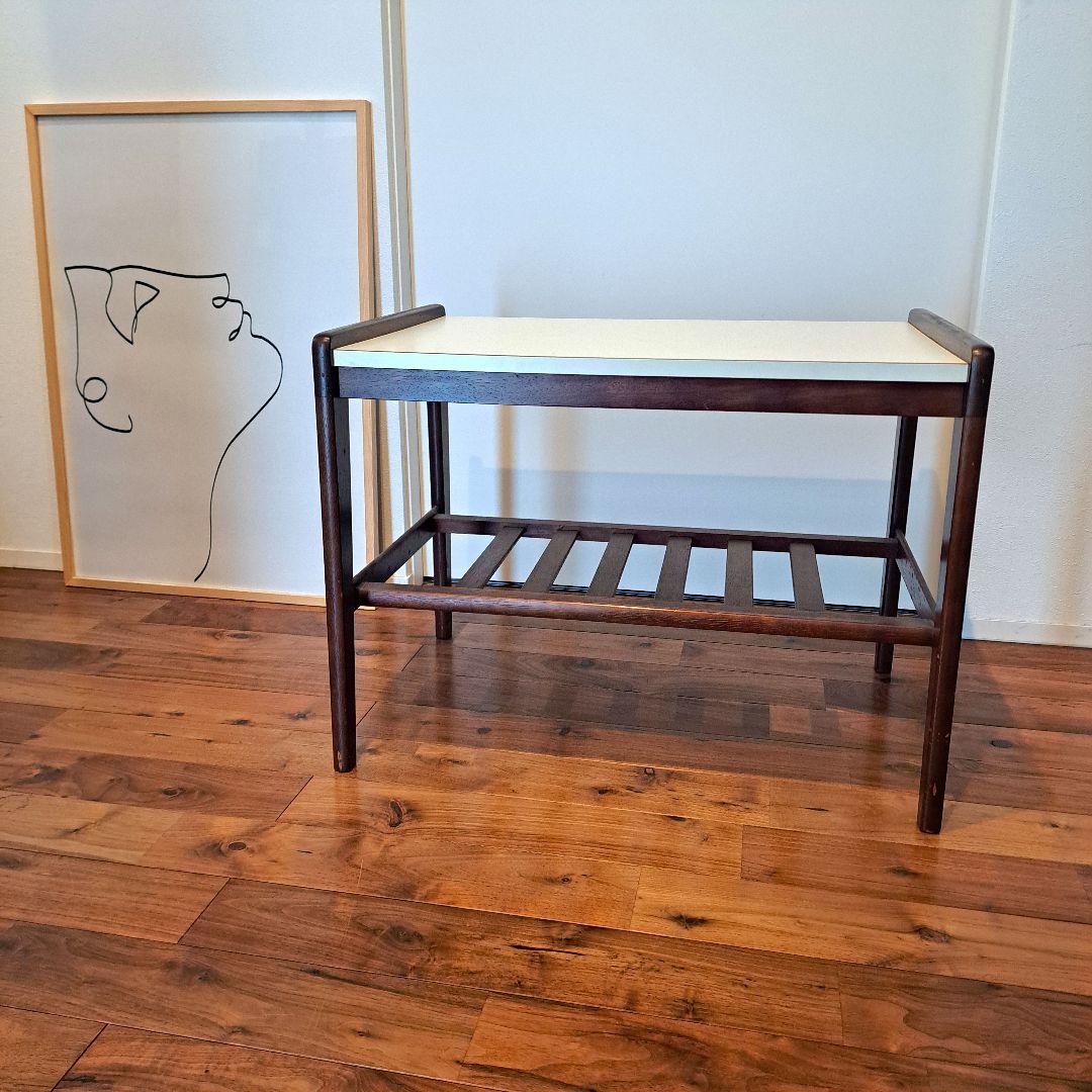 オールドカリモク　名作　コーヒーテーブル　サイドテーブル　白　茶