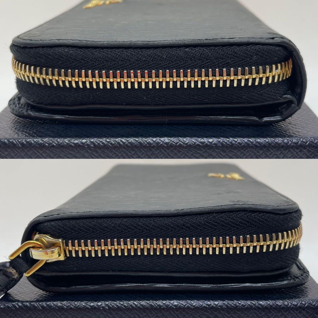 【美品】プラダ 長財布 ラウンドファスナー サフィアーノレザー 小銭入れ付き 黒