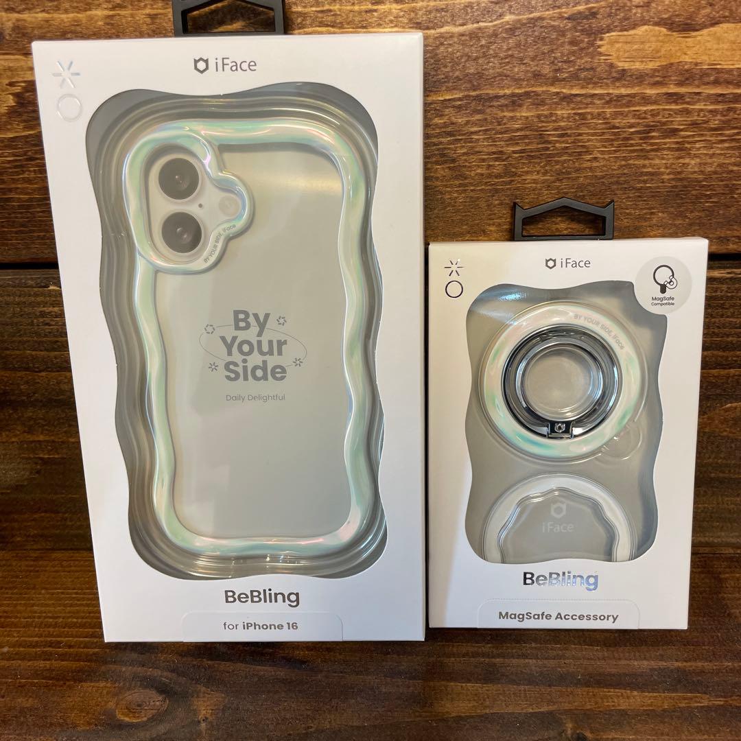 新品iPhone16ホワイトオーロラ、リングセットiface BeBling