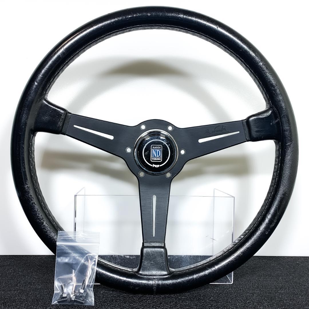 ナルディ クラシック ブラックスポーク レザー ホーンボタン＆新品ネジ6本付