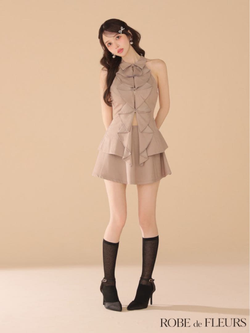 ROBE de FLEURS フロントフリルホルタードレス/Sサイズ