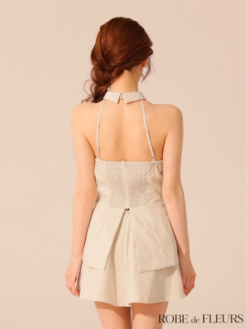 ROBE de FLEURS フロントフリルホルタードレス/Sサイズ