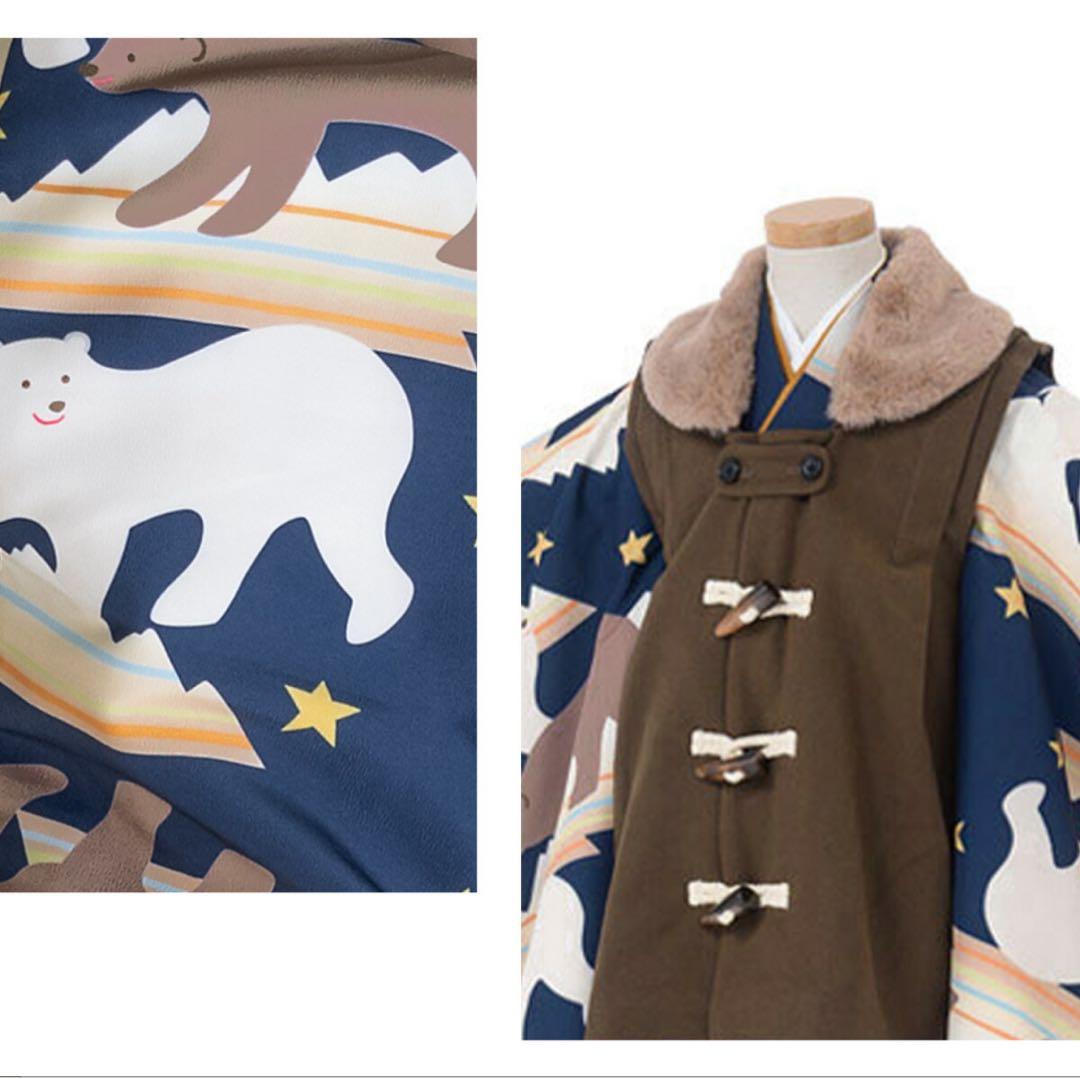 3歳 七五三 男の子 着物 被布 お参り 前撮り セット くま 青 茶