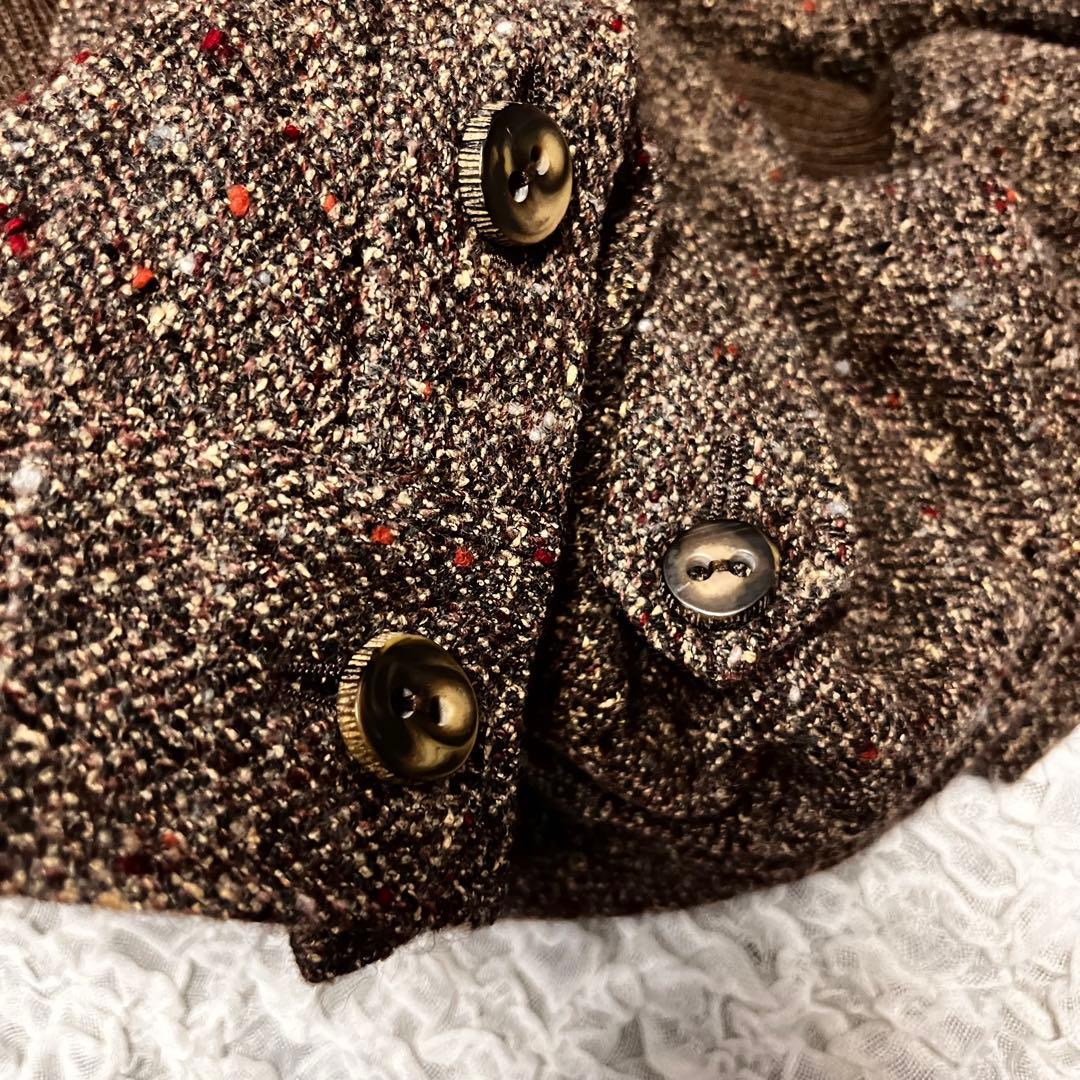 絹シルク15%【レリアンLeilian】希少 ツイード ジャケットコート 13+