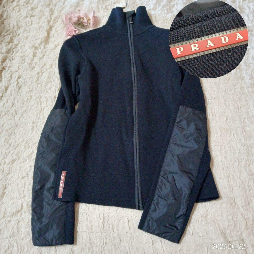 美品　プラダ　ウール　リブ　ジップアップ　ジャンパー