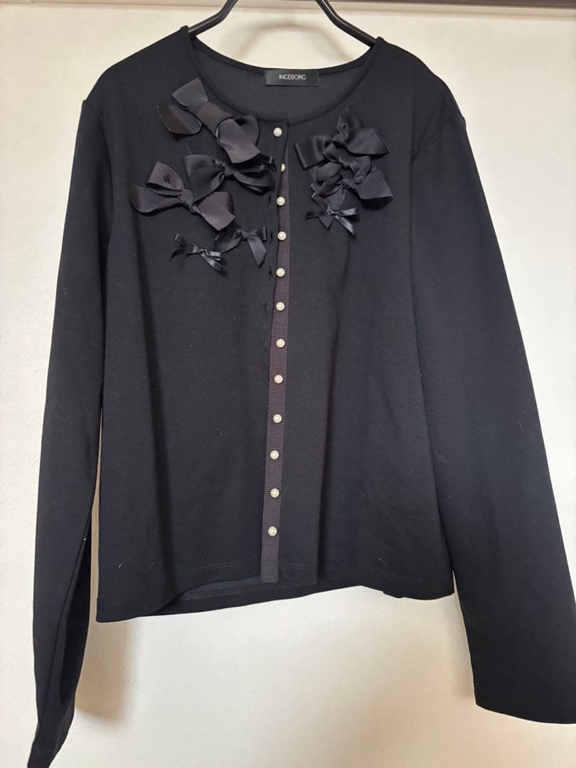 インゲボルグ　INGEBORG リボン　カーディガン　ボレロトップス　ブラック