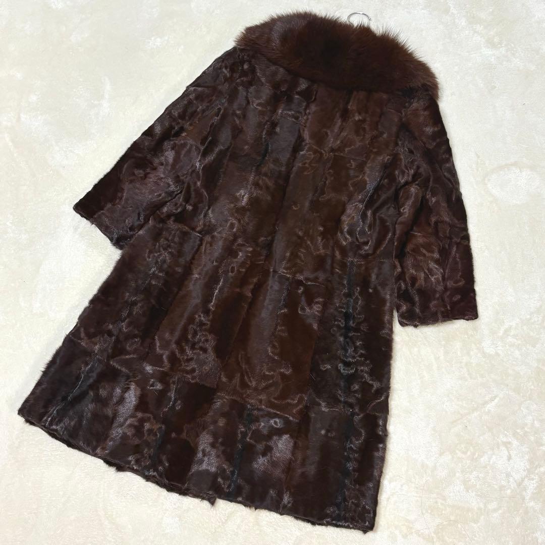 スワカラ×フォックス ロングコート ブラウン 高級毛皮 ヴィンテージ 15号