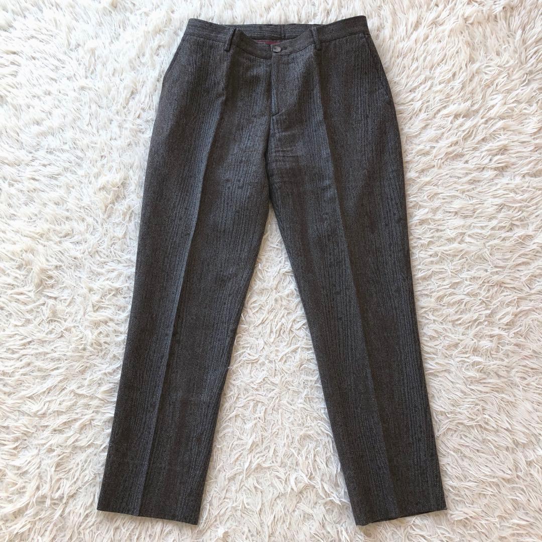 【現行 極美品 XL】エトロ　スラックス　茶　木目柄　ウール100%　ペイズリー