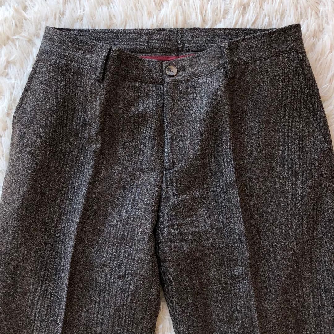 【現行 極美品 XL】エトロ　スラックス　茶　木目柄　ウール100%　ペイズリー