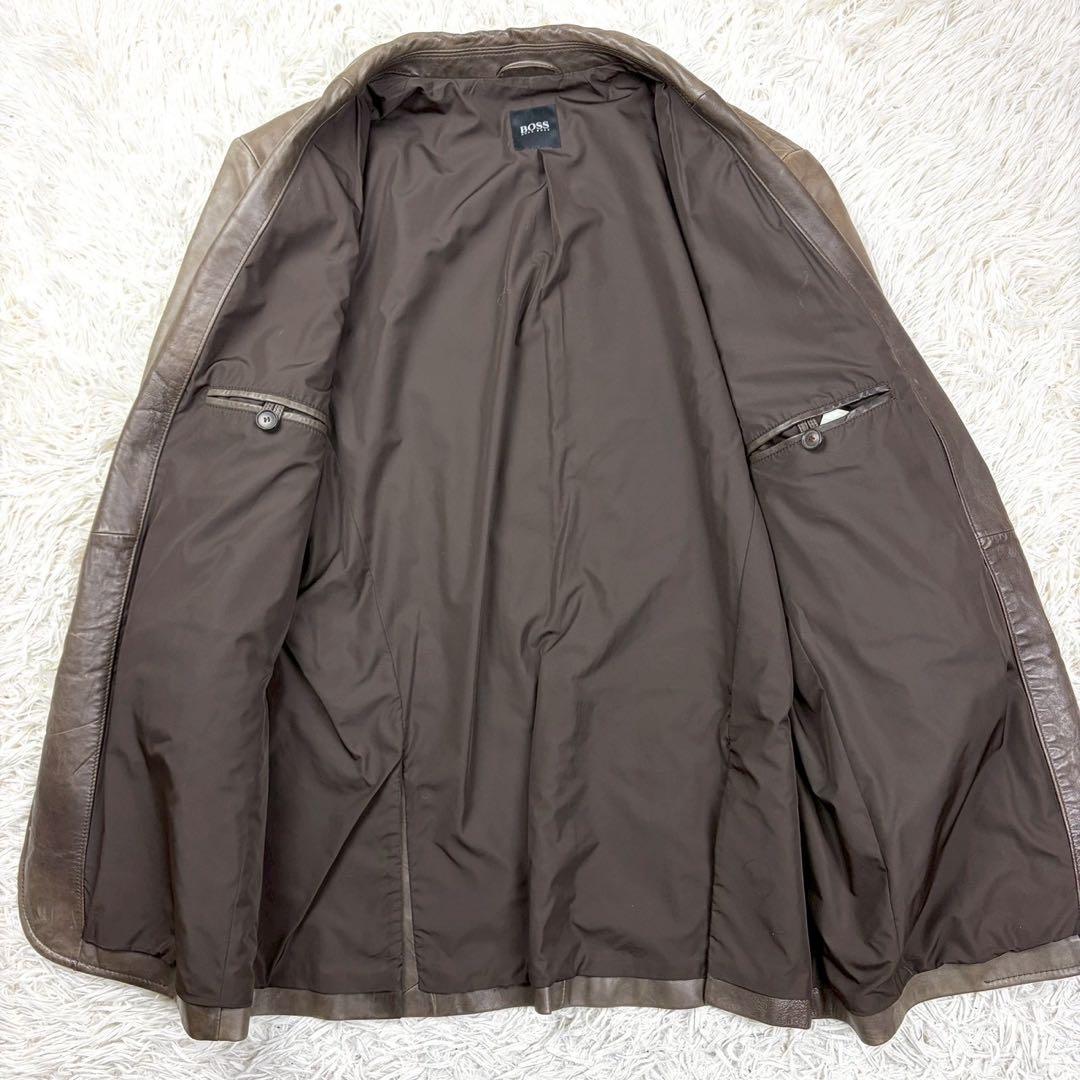 XXL相当 HUGO BOSS テーラードジャケット ラムレザー ブラウン系
