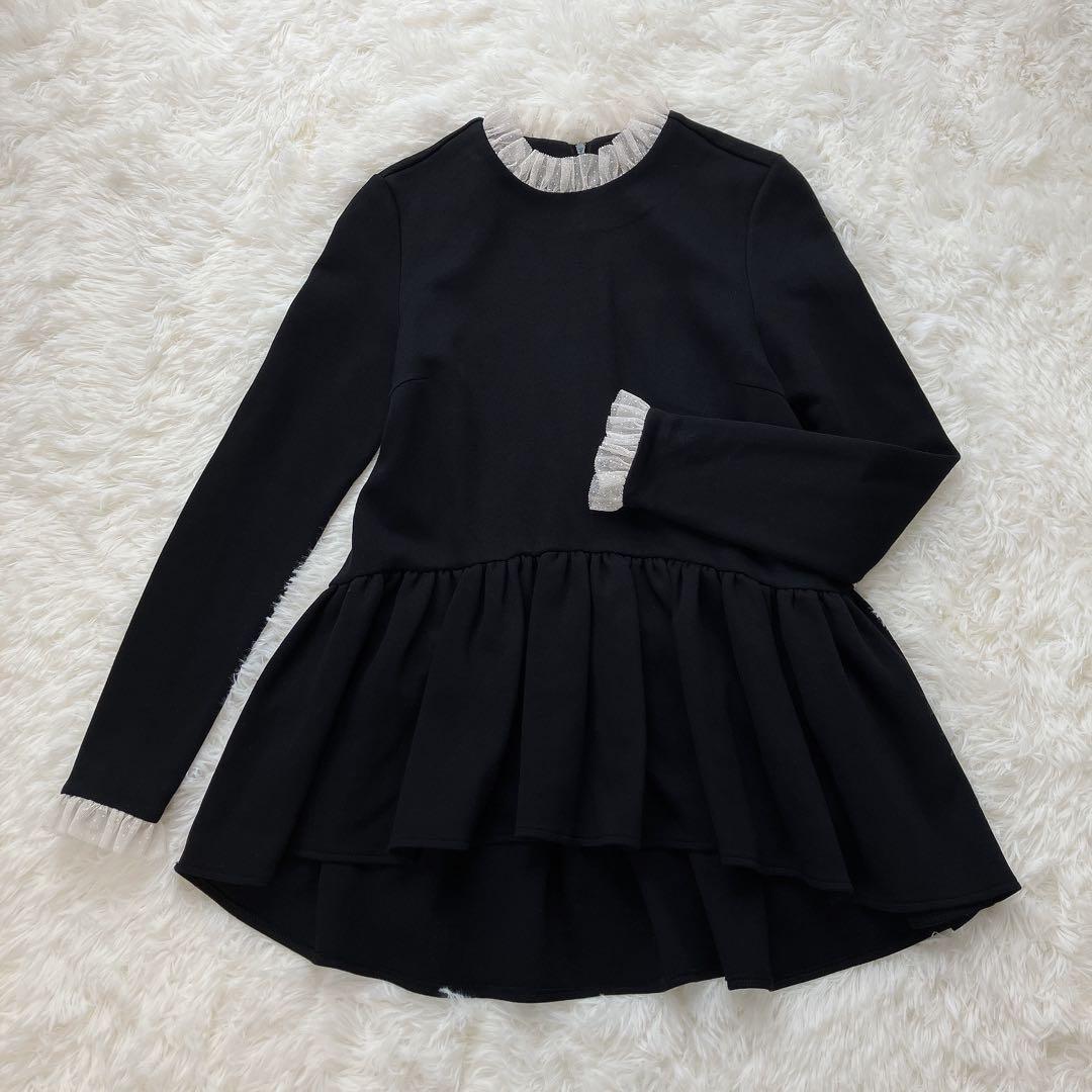 人気　ツルバイマリコオイカワ レース襟　ペプラムトップス　ブラック　黒