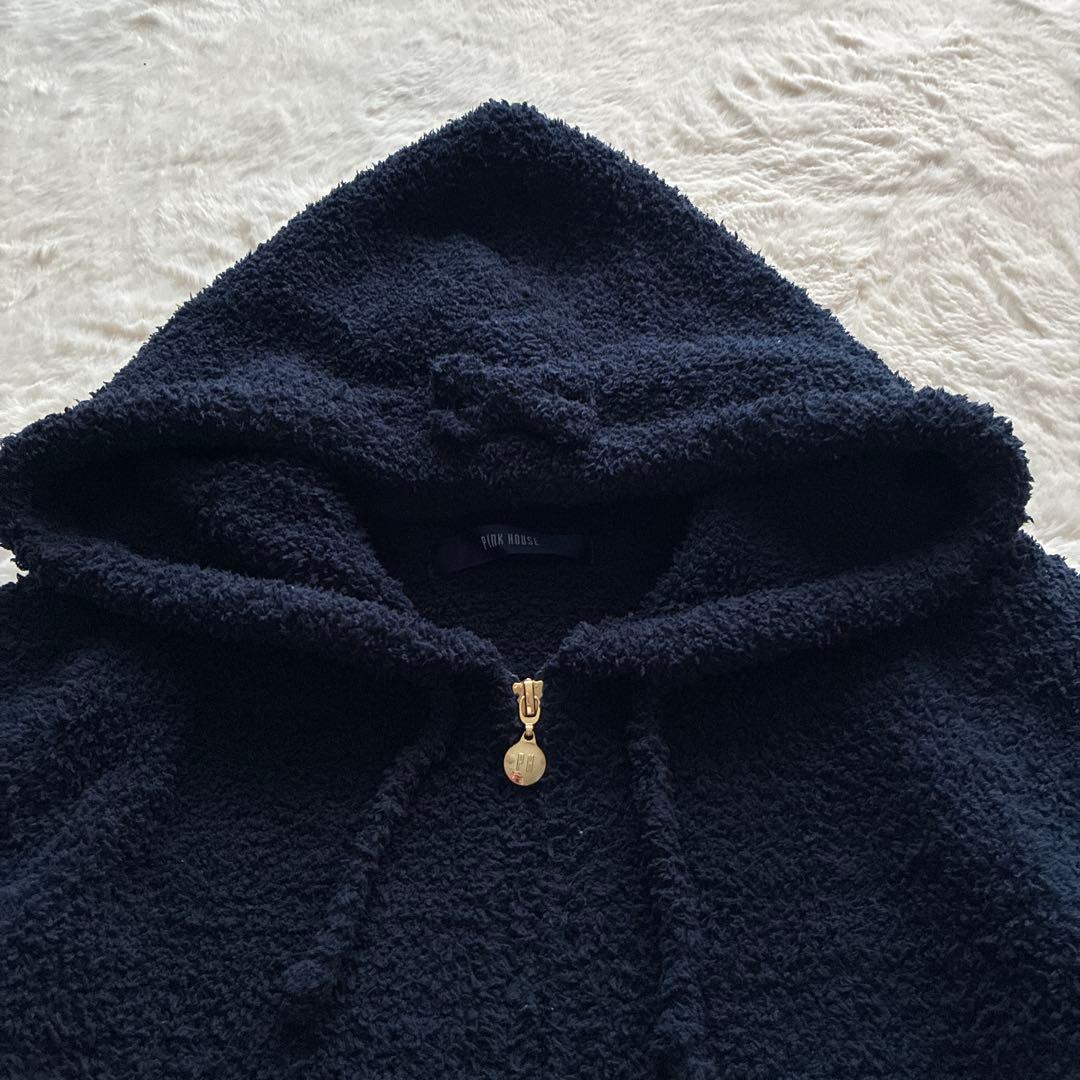 美品 希少✨ピンクハウス ロゴ刺繍入り モコモコ ジップアップ パーカー リボン