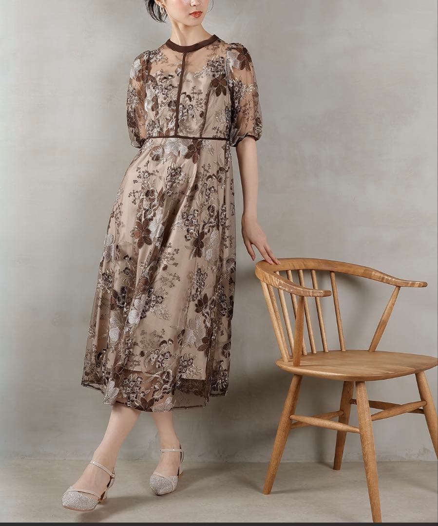 kana フラワー刺繍シースルーパーティードレス Mサイズ