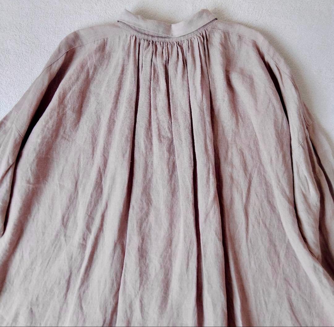 イチアンティークス　ロングワンピース　ピンタック　ギャザー　リネン　くすみピンク