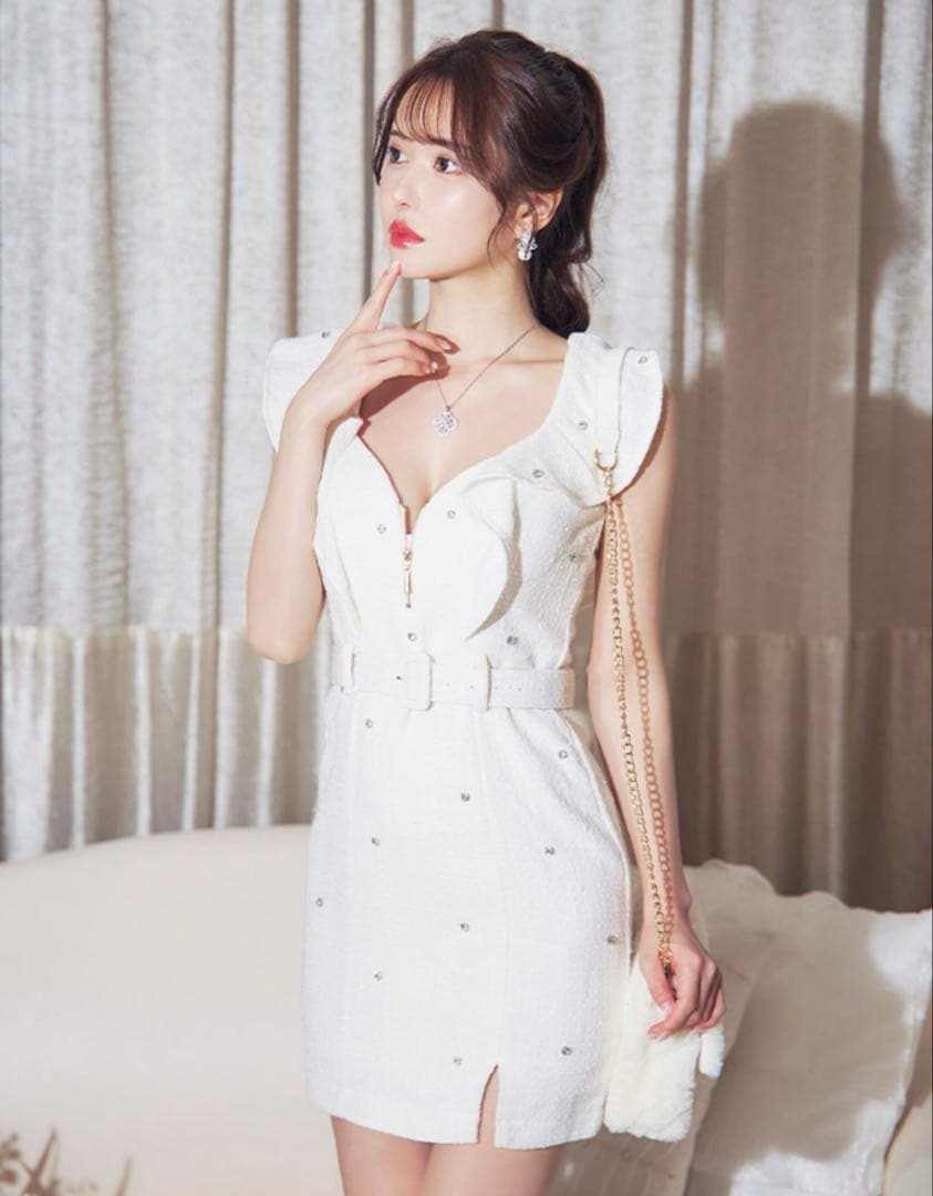 Jewels ビジューラメツイードフリルドレス