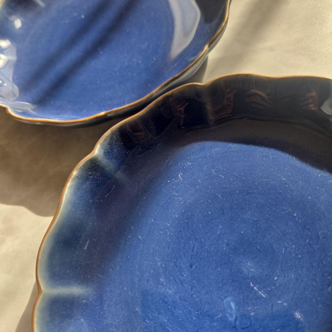 無傷完品　古伊万里　瑠璃釉　六寸皿　江戸時代　染付　金直し　金継ぎ　アンティーク