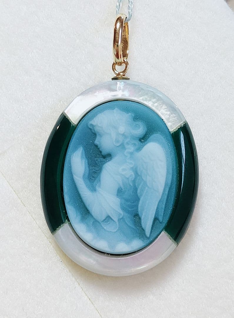 未使用品 k18 カメオ ペンダント 天使