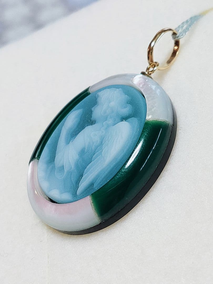 未使用品 k18 カメオ ペンダント 天使