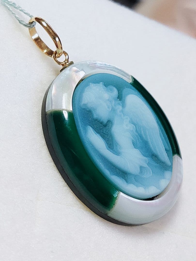 未使用品 k18 カメオ ペンダント 天使