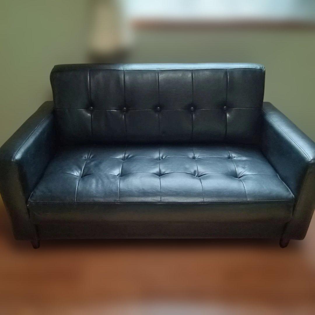 モダン ブラック ソファ 2人掛け 送料無料　匿名発送