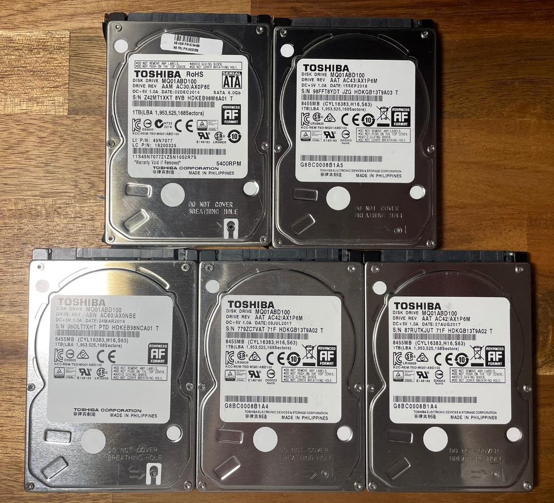 5枚セット TOSHIBA 2.5インチ HDD 1TB 厚さ9mm