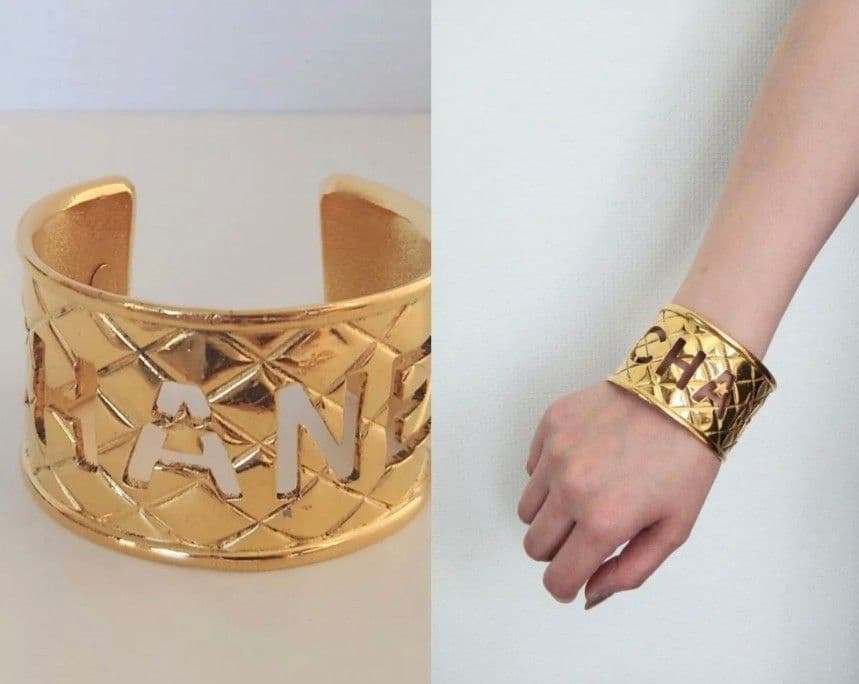 CHANEL シャネル ヴィンテージ ロゴ マトラッセ バングル ブレスレット