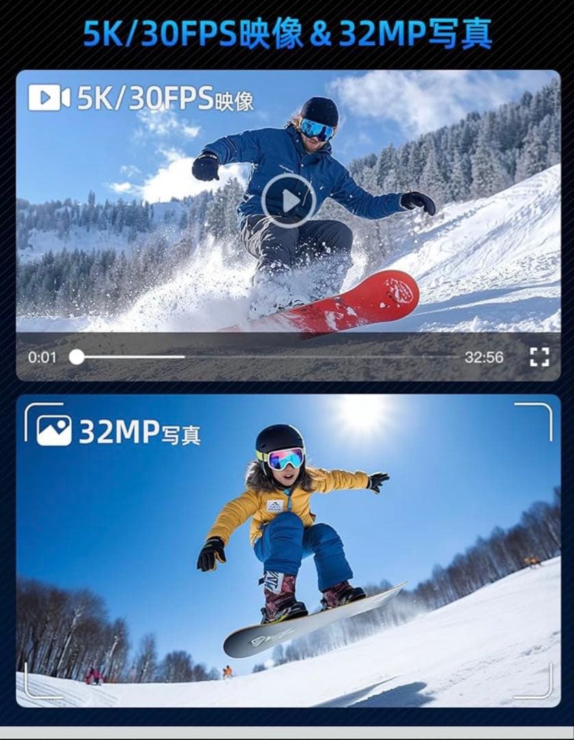 アクションカメラ 5K 32MP 超小型 vlogカメラ 日本語説明書付き