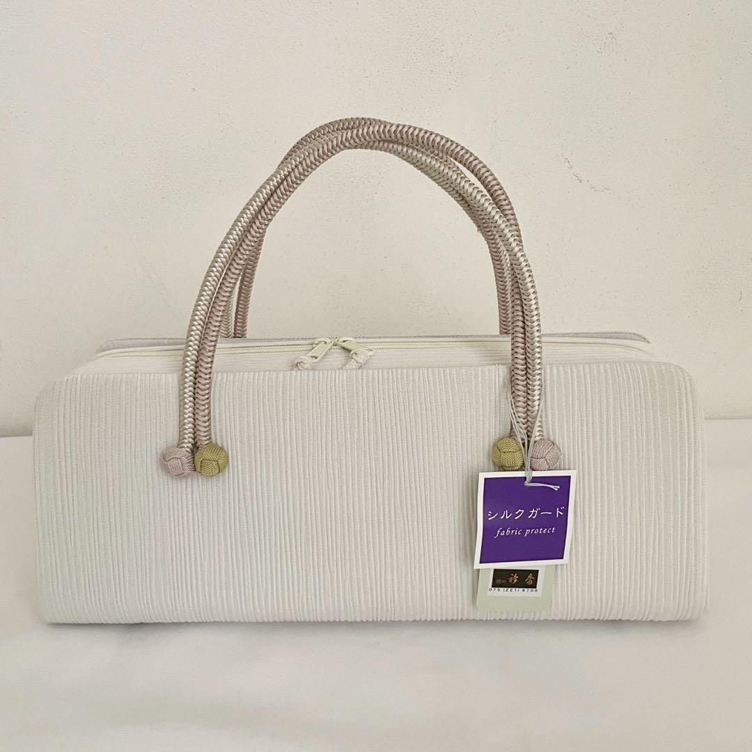 和装バッグ　横長　利休　バッグ　小田巻　白　正絹　日本製