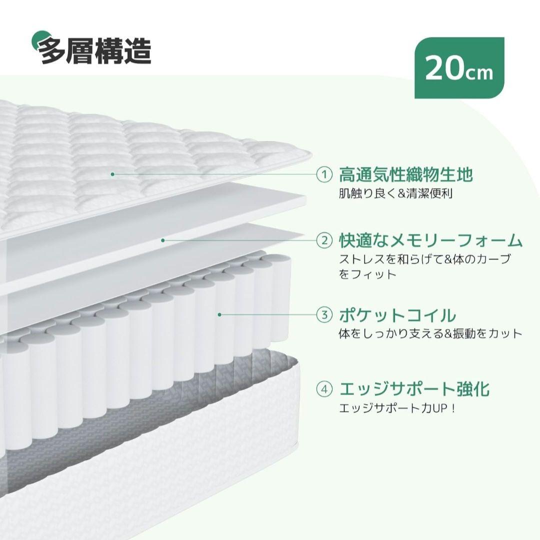 ★新品極厚20cm マットレス クイーン 高反発 コイルマット スプリング 圧縮