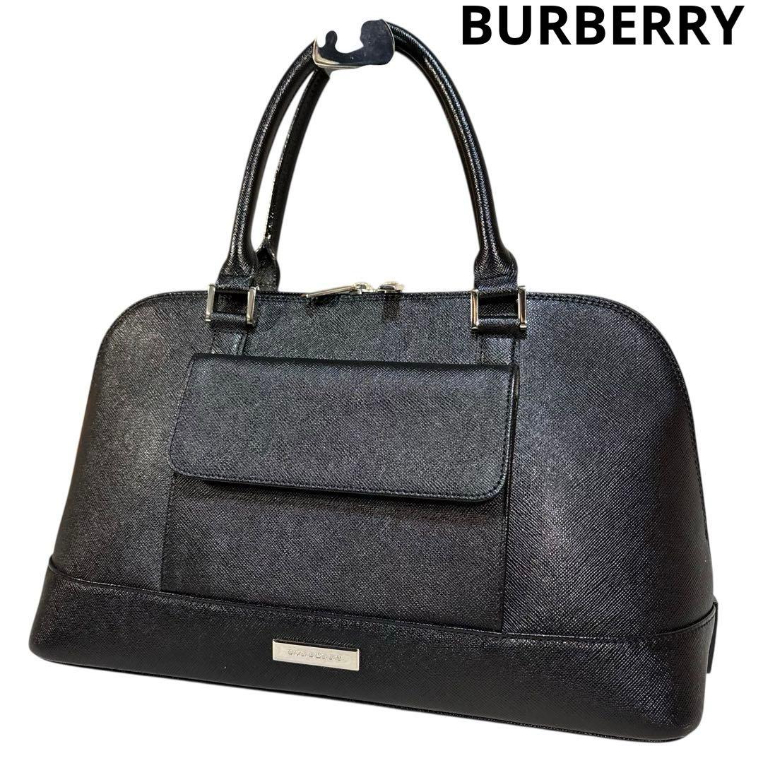 【極美品】希少　BURBERRY サフィアーノ　レザー　ハンドバッグ　ブラック
