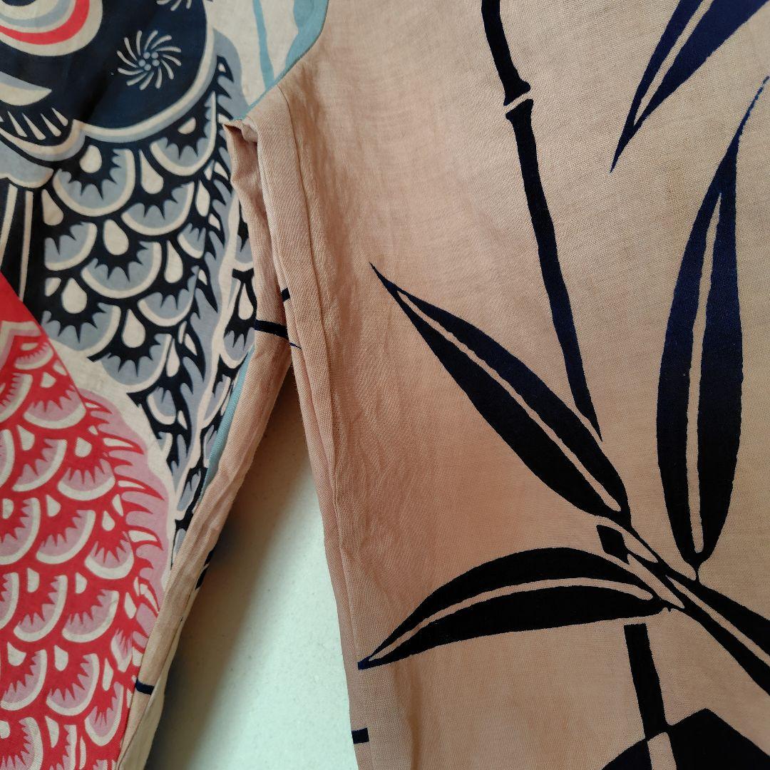 柿渋染めもんぺ【鯉空】ハンドメイド ワイドパンツ 季節手拭い 鯉のぼり 節句