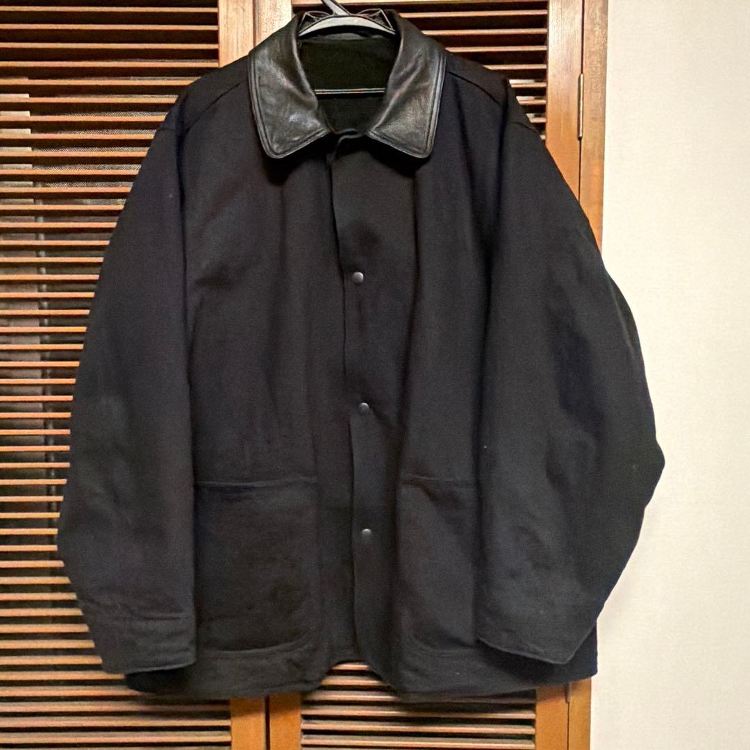 COMOLI ブラック カバーオール レザー襟　サイズ3