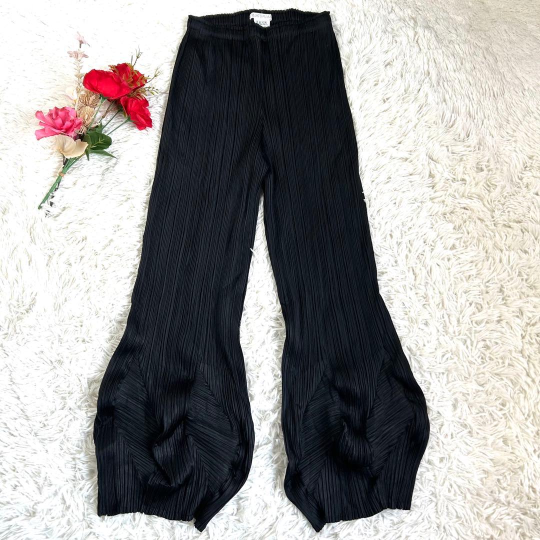 【美品】プリーツプリーズ 変形 裾デザイン プリーツパンツ 黒 1