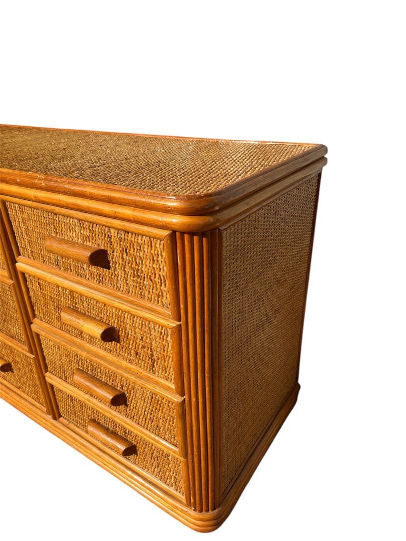 ナチュラルウッド ラタンチェスト 6引き出し