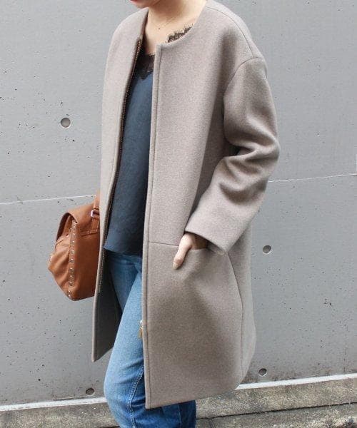 ★美品★ Noble ノーブル W/Ny ZIP ノーカラーコート