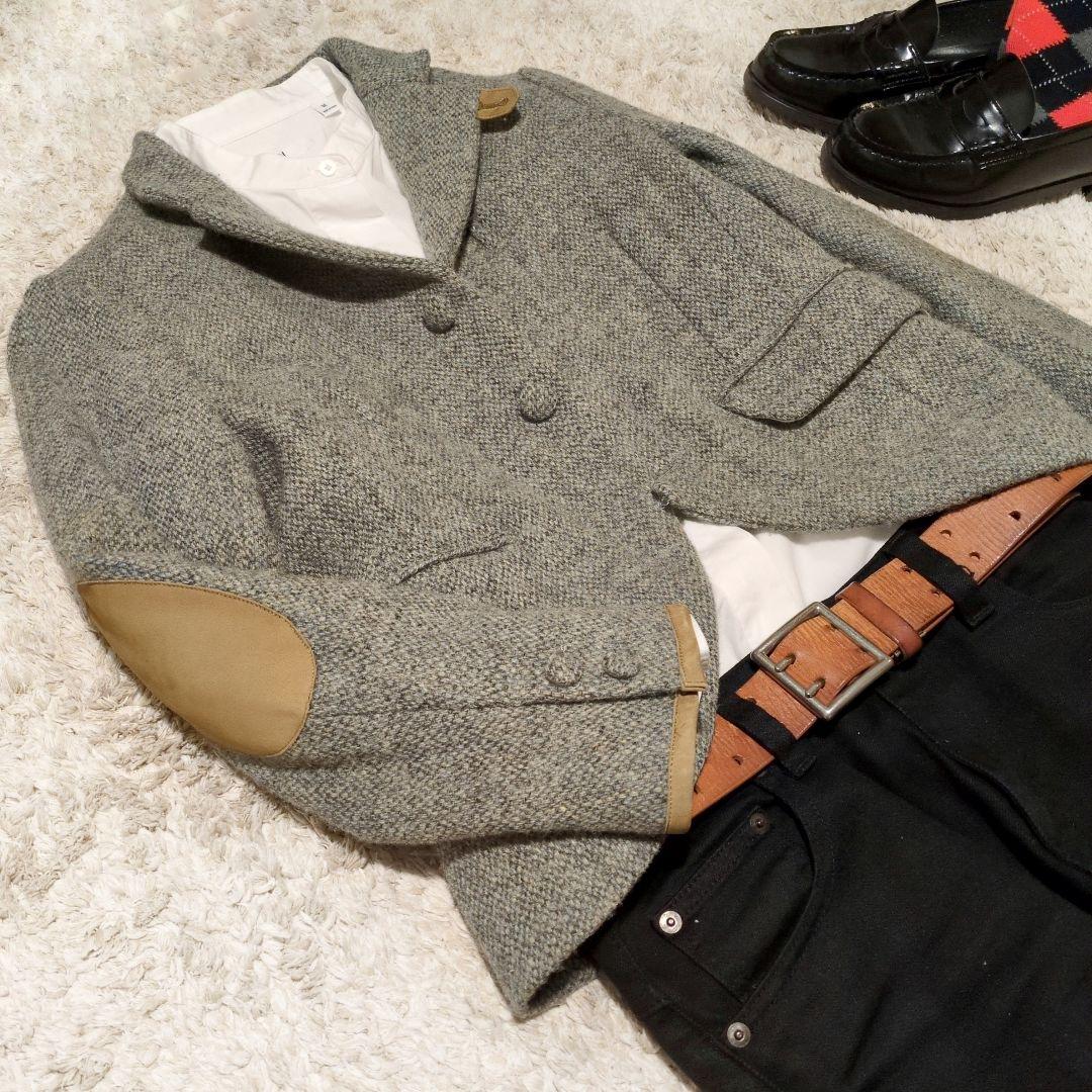 ビームスボーイ ハリスツイード レザー エルボーパッチ テーラードジャケット