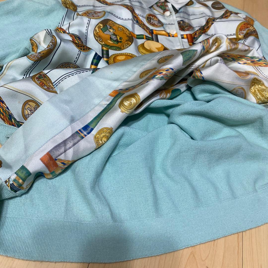 【送料無料】 HERMES エルメス シルク スカーフ柄 切替ポロシャツ M