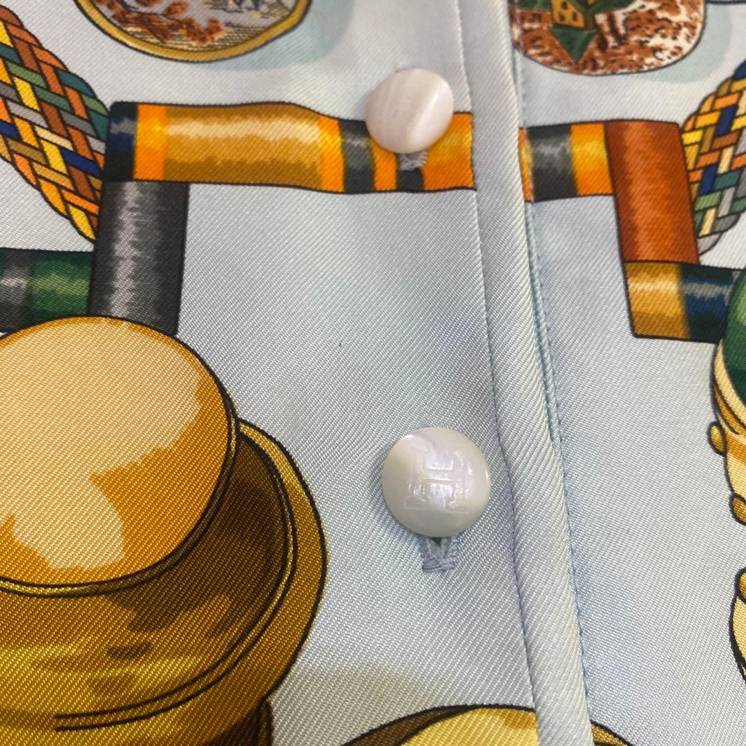 【送料無料】 HERMES エルメス シルク スカーフ柄 切替ポロシャツ M