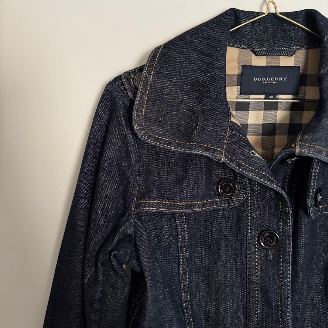 廃盤 美品　バーバリーロンドン　デニムジャケット ノバチェック裏地 革ロゴ 38