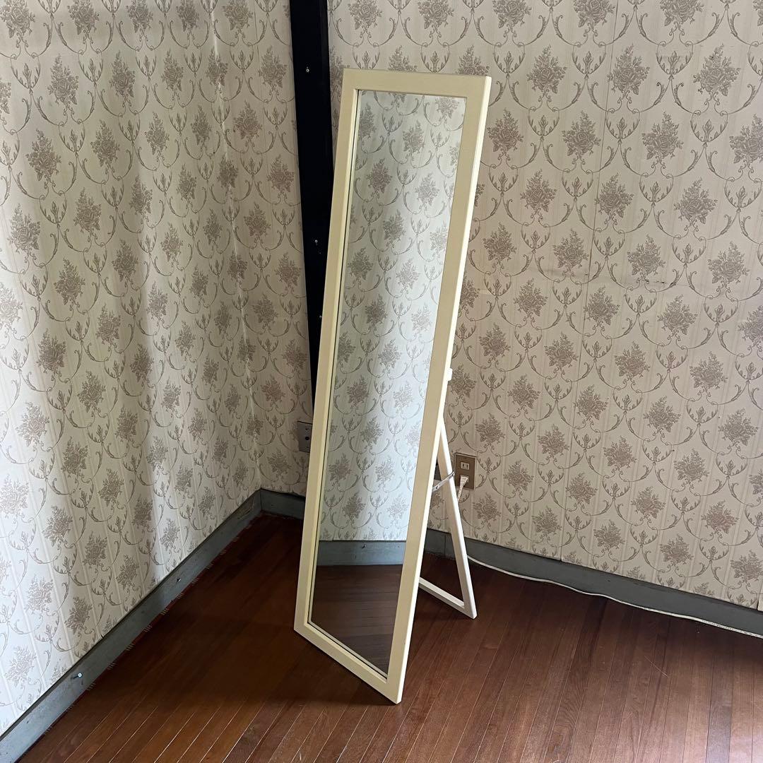 【アンティーク】北欧レトロ 折り畳み スタンドミラー 姿見 全身 鏡 古道具