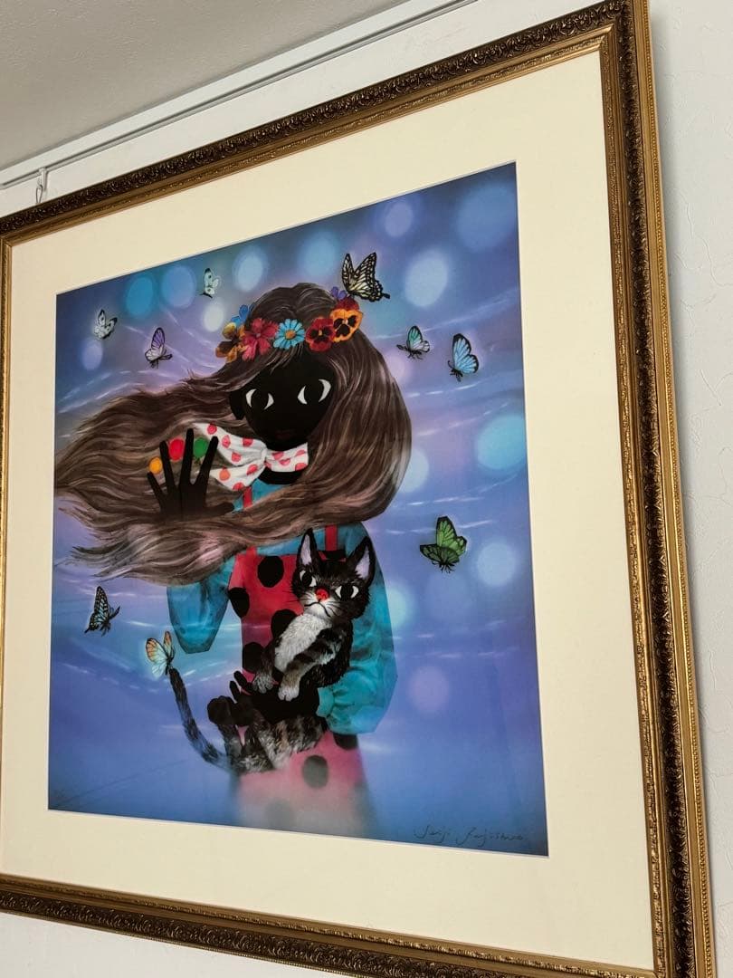 藤城清治　猫と少女