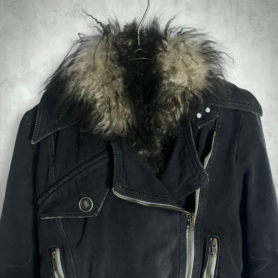 y2k 平成ギャル ラムファー フェアリーグランジ デニムライダースジャケット