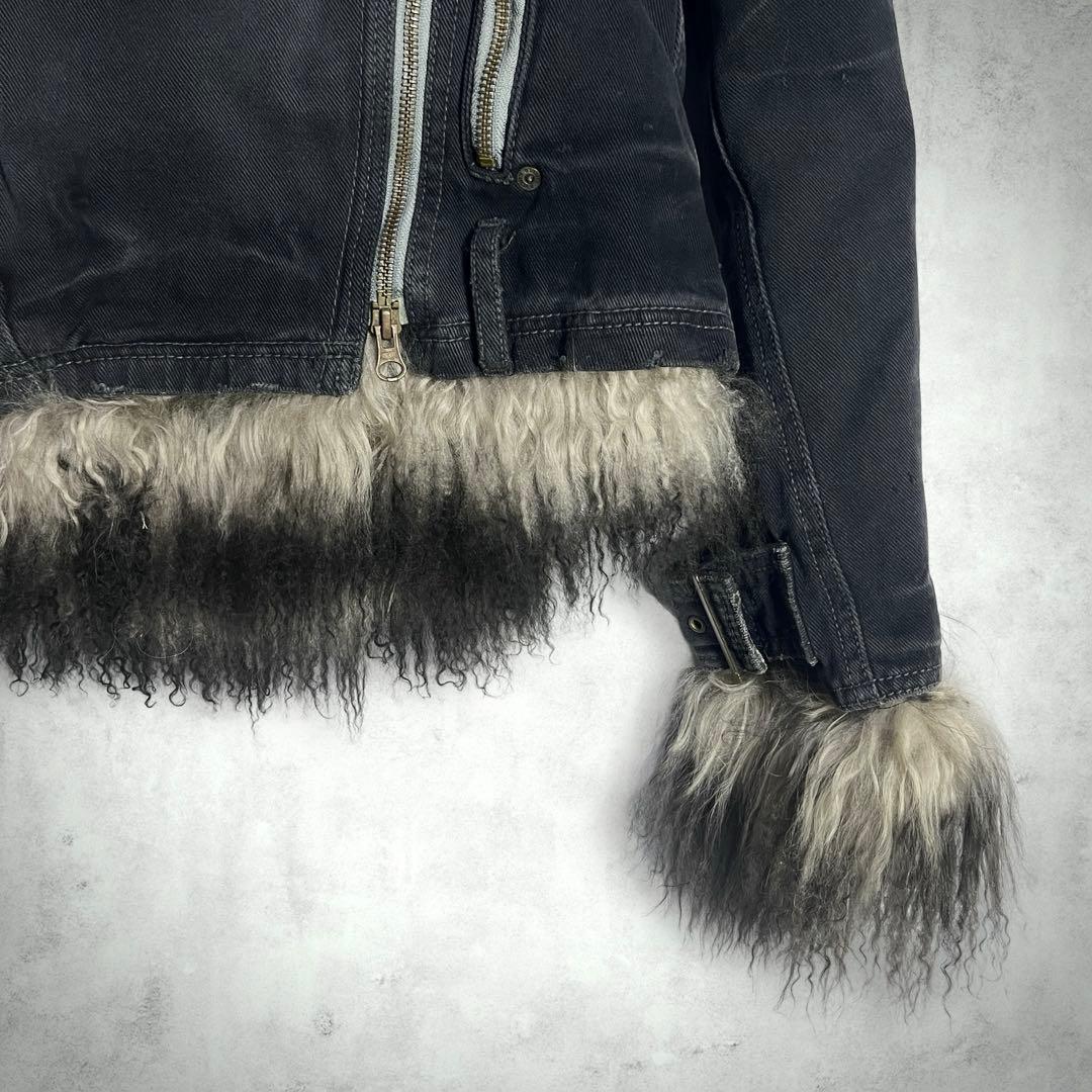 y2k 平成ギャル ラムファー フェアリーグランジ デニムライダースジャケット