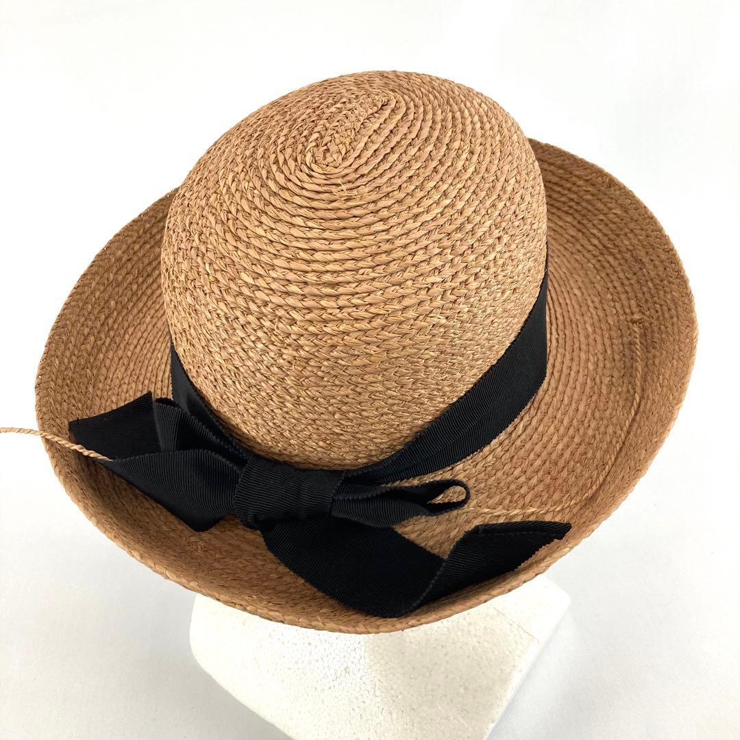 ヘレンカミンスキー ラフィアハット ナチュラルカラー リボンブラック