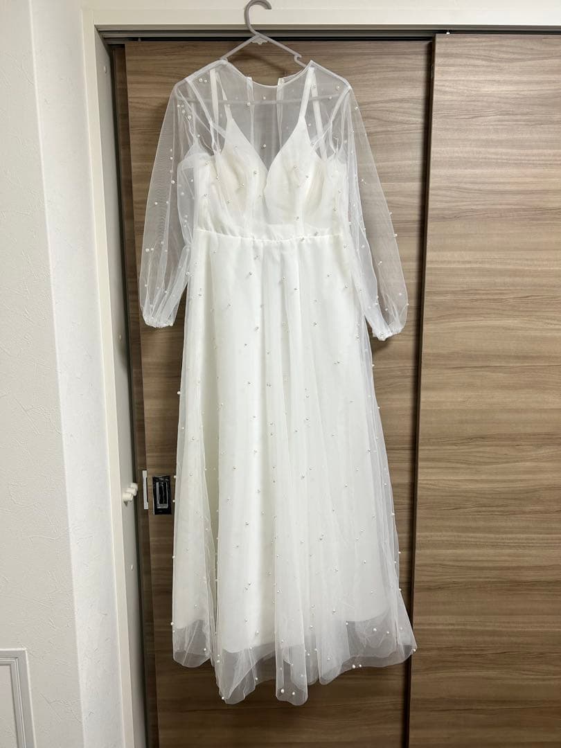 ホワイト シフォン ウェディングドレス